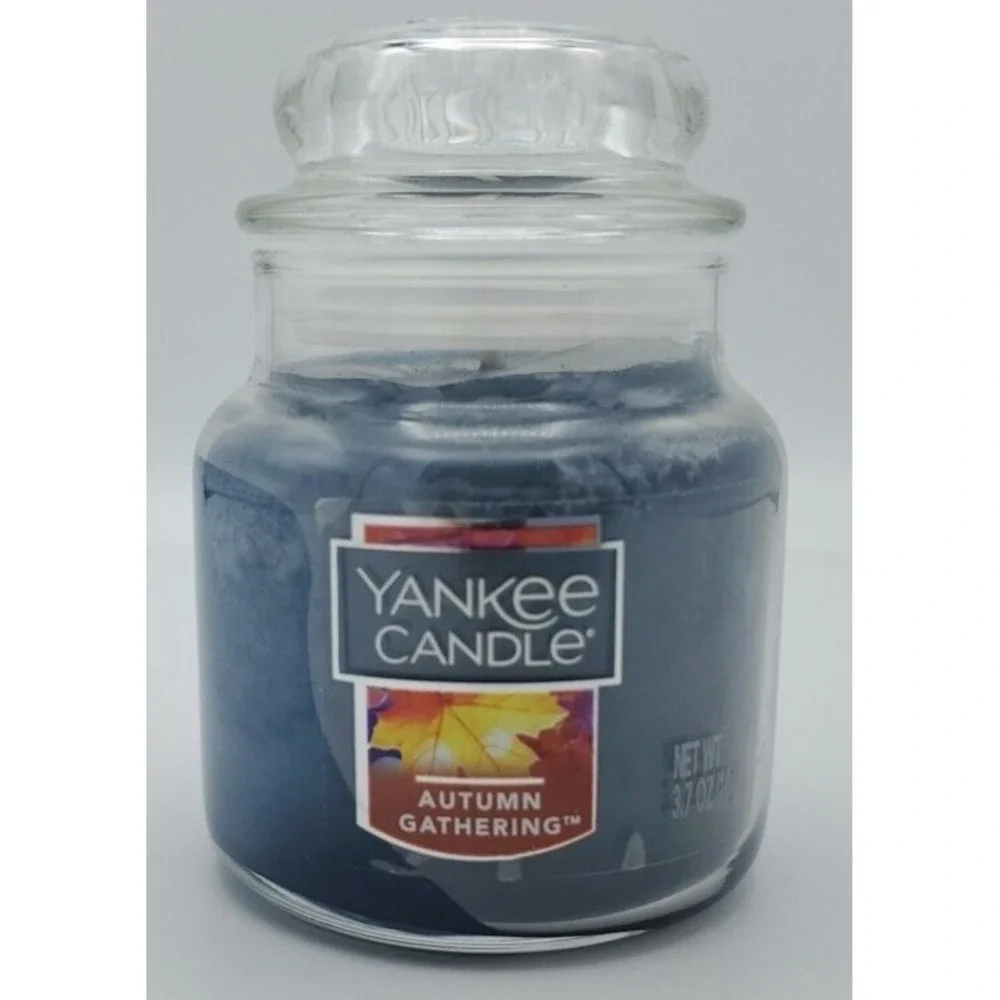 Autumn Gathering‎ Yankee Candle 3.7 oz Sm Jar Lid Homewarmer Blue Retired Rare